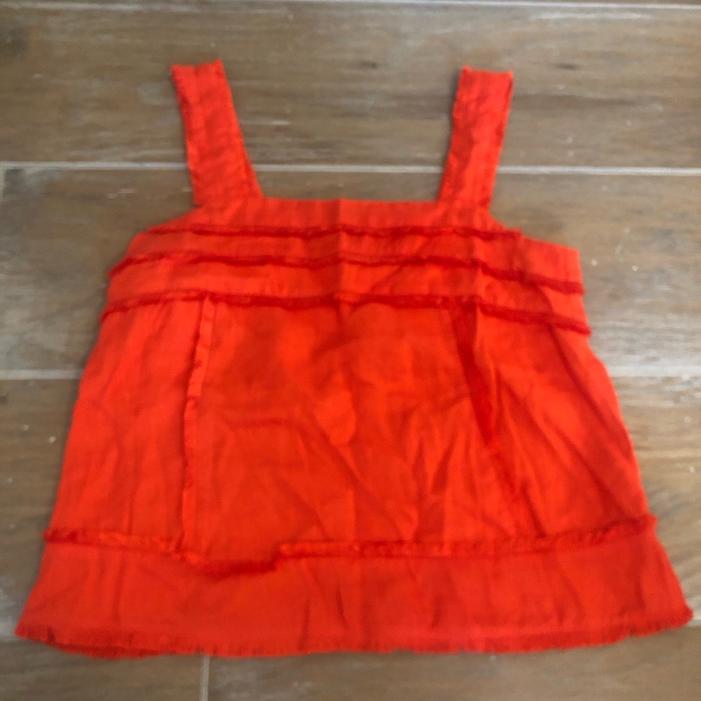 Red-orange linen tank with fringe